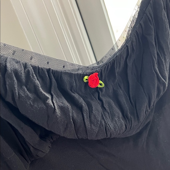 Kimchi Blue - Black Short Sleeve Scoop Neck Mini Dress with Red Rose Accent - Picture 3 of 9